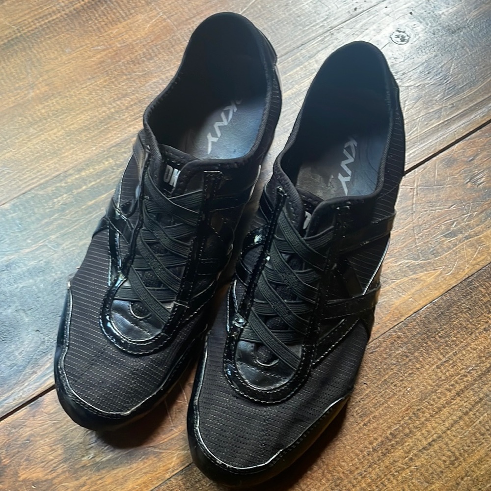 DKNY Patent And Fabric Wedge Sneaker